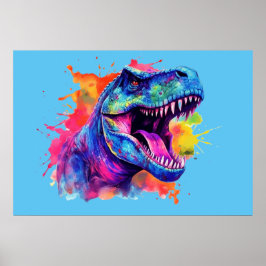 Heldere Kleurrijke T-Rex Dinosaurus Wand Poster Pr
