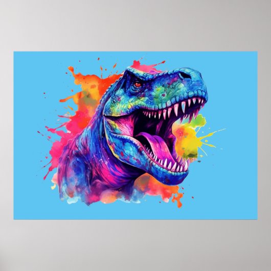 Heldere Kleurrijke T-Rex Dinosaurus Wand Poster Pr (Voorkant)