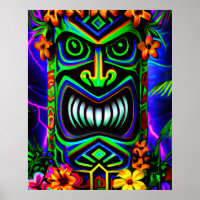 Heldere kleurrijke Tiki Totem Wall Poster Print