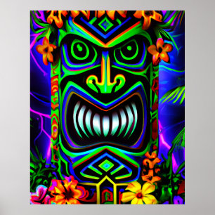 Heldere kleurrijke Tiki Totem Wall Poster Print