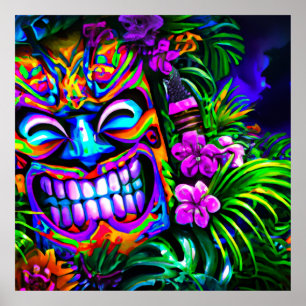 Heldere kleurrijke Tiki Totem Wall Poster Print