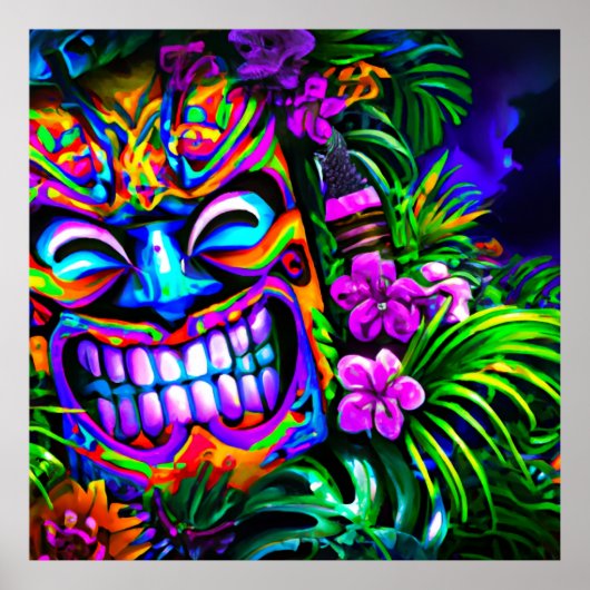 Heldere kleurrijke Tiki Totem Wall Poster Print (Voorkant)