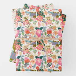 Heldere kleurrijke trendy kerstvakantie inpakpapier vel