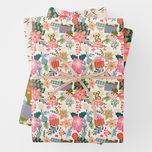 Heldere kleurrijke trendy kerstvakantie inpakpapier vel (In situ)