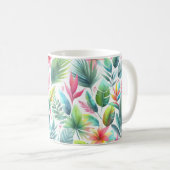 Heldere kleurrijke tropische bladeren met roze koffiemok (Voorkant rechts)