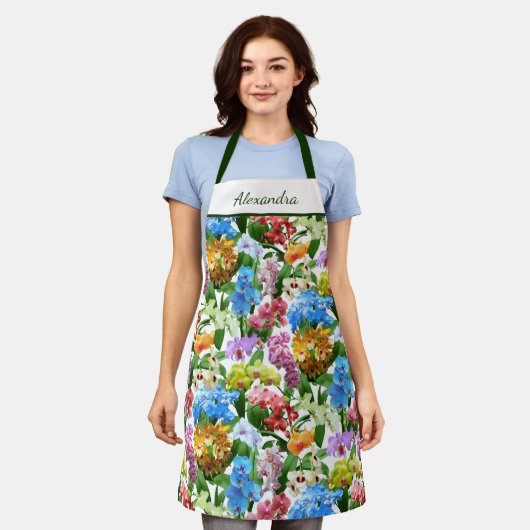 Heldere kleurrijke tropische orchideeën bloemennaa schort (Gedragen)