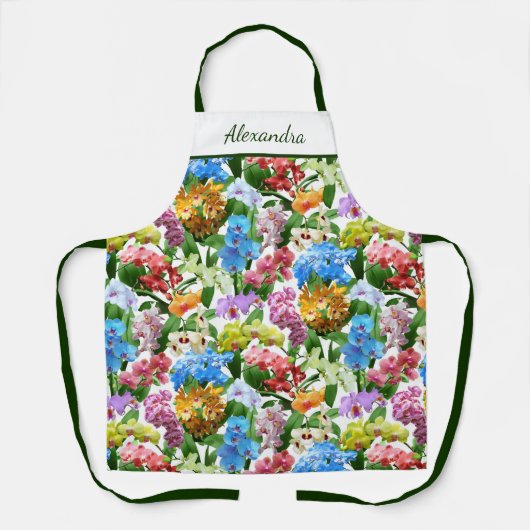 Heldere kleurrijke tropische orchideeën bloemennaa schort (Voorkant)