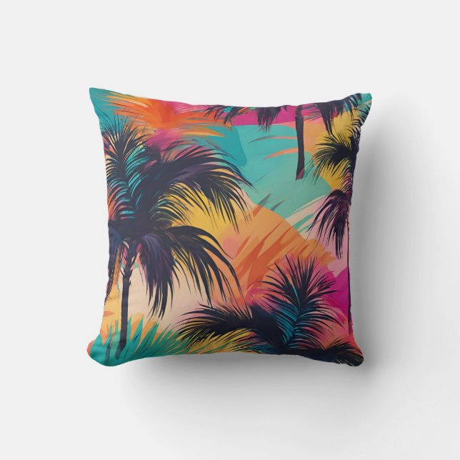 Heldere kleurrijke tropische palmbomen kussen (Voorkant)