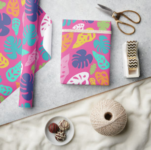 Heldere kleurrijke tropische zomerbladeren patroon cadeaupapier