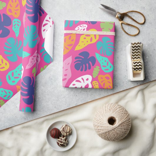 Heldere kleurrijke tropische zomerbladeren patroon cadeaupapier (Crafts)