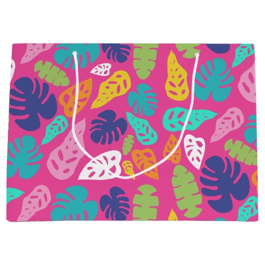 Heldere kleurrijke tropische zomerbladeren patroon groot cadeauzakje (Voorkant)