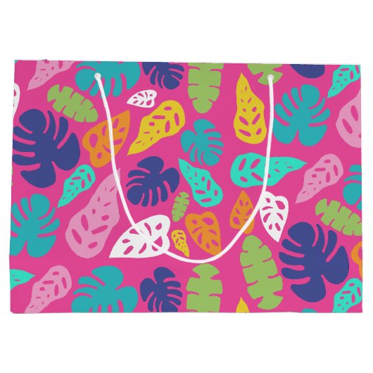 Heldere kleurrijke tropische zomerbladeren patroon groot cadeauzakje (Achterkant)