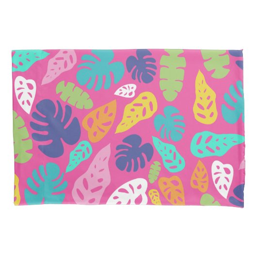 Heldere kleurrijke tropische zomerbladeren patroon kussensloop (Voorkant-Links)