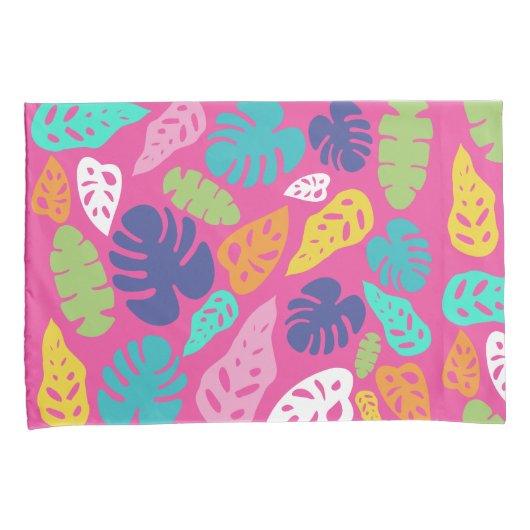 Heldere kleurrijke tropische zomerbladeren patroon kussensloop (Voorkant-Rechts)