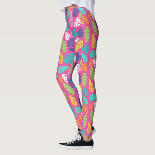 Heldere kleurrijke tropische zomerbladeren patroon leggings (Links)