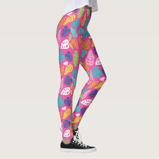 Heldere kleurrijke tropische zomerbladeren patroon leggings (Rechts)