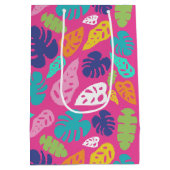 Heldere kleurrijke tropische zomerbladeren patroon medium cadeauzakje (Achterkant)