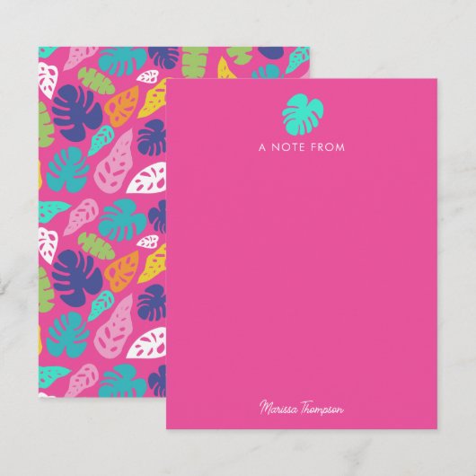 Heldere kleurrijke tropische zomerbladeren patroon notitiekaartje (Voorkant / Achterkant)