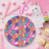 Heldere kleurrijke tropische zomerbladeren patroon papieren bordje (Feest)