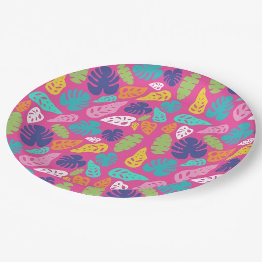 Heldere kleurrijke tropische zomerbladeren patroon papieren bordje (Gekanteld)