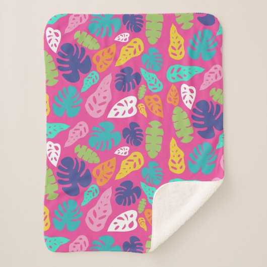 Heldere kleurrijke tropische zomerbladeren patroon sherpa deken (Voorkant)