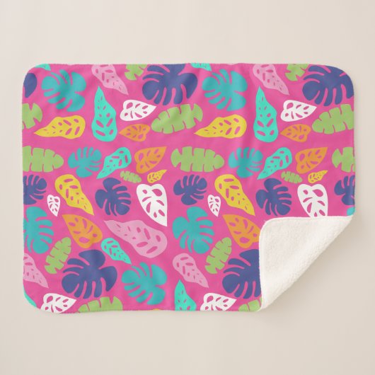 Heldere kleurrijke tropische zomerbladeren patroon sherpa deken (Voorkant (horizontaal))