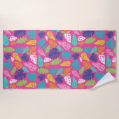 Heldere kleurrijke tropische zomerbladeren patroon strandlaken (Voorkant)