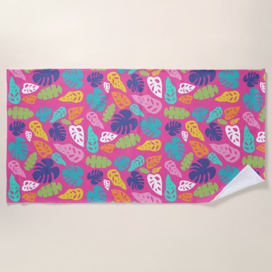 Heldere kleurrijke tropische zomerbladeren patroon strandlaken (Voorkant)