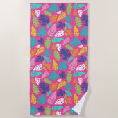 Heldere kleurrijke tropische zomerbladeren patroon strandlaken (Voorkant)