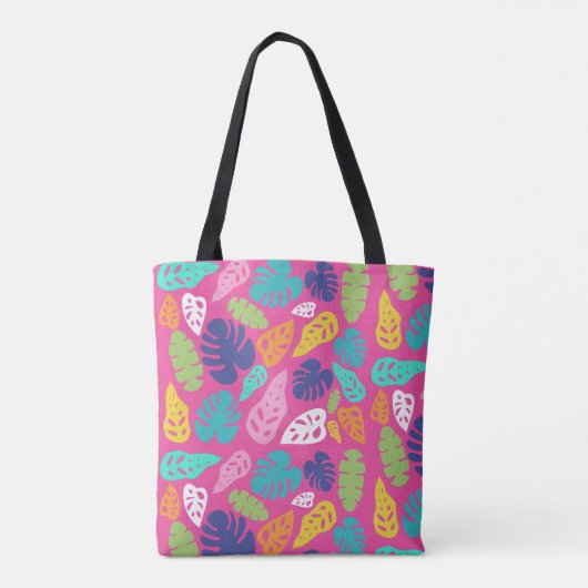 Heldere kleurrijke tropische zomerbladeren patroon tote bag (Achterkant)