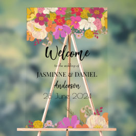 Heldere & kleurrijke tuin Bloemen bruiloft Welkom Acryl Bord
