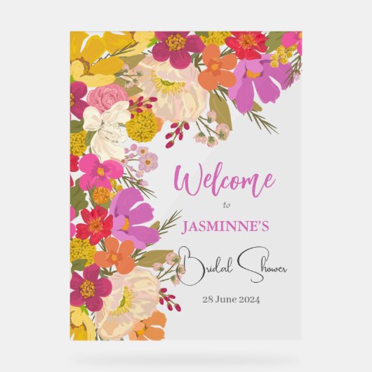 Heldere & kleurrijke tuin Bloemen Vrijgezellenfees Acryl Bord (Voorkant)