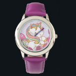 Heldere kleurrijke Unicorn en regenbooghaar Horloge<br><div class="desc">Schattige eenhoorn met regenbooghaar.</div>