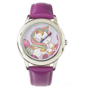 Heldere kleurrijke Unicorn en regenbooghaar Horloge