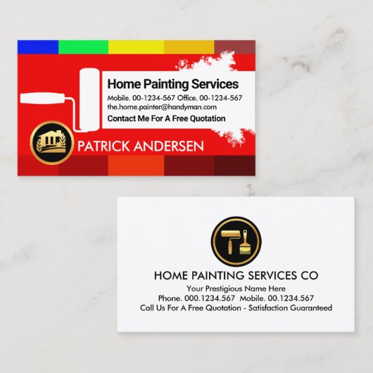 Heldere kleurrijke verfkleuren schilder visitekaartje (Voorkant / Achterkant)