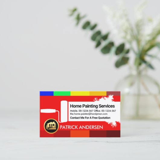 Heldere kleurrijke verfkleuren schilder visitekaartje (Staand voorkant)