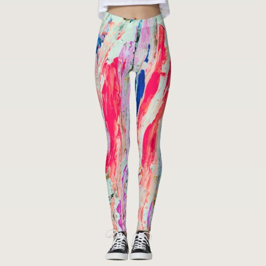 Heldere kleurrijke verfstrepen Abstracte kunst Leggings (Voorkant)