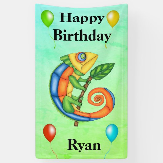 Heldere Kleurrijke Verjaardag Hagedissballonnen Ki Spandoek (Verticaal)