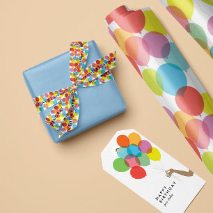 Heldere kleurrijke verjaardagsballonnen met tekst satijnen lint