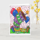 Heldere kleurrijke verjaardagstaart ballonnen teke kaart (Gele Bloem)