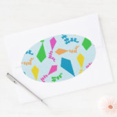 Heldere kleurrijke vliegers in de lucht ovale sticker (Envelop)