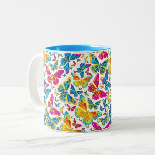 Heldere kleurrijke vlinders koffie mok (Voorkant links)