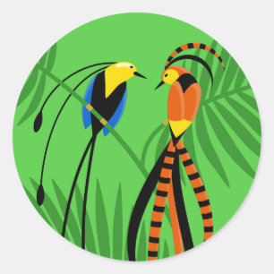 Heldere kleurrijke vogels van het paradijs op groe ronde sticker