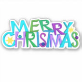 Heldere kleurrijke vrolijke kersttekst sterren sticker (Voorkant)