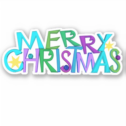 Heldere kleurrijke vrolijke kersttekst sterren sticker (Voorkant)