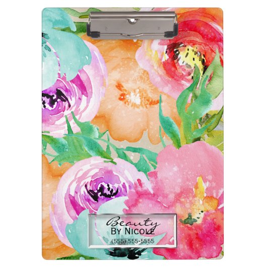 Heldere kleurrijke Waterverf Bloemen gepersonalise Klembord (Voorkant)
