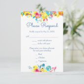 Heldere kleurrijke Waterverf bloemenbruiloft RSVP Kaartje (Staand voorkant)