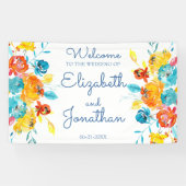 Heldere kleurrijke Waterverf bloemenbruiloft Spandoek (Horizontaal)