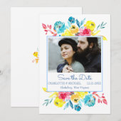 Heldere kleurrijke Waterverf Floral Save the Date (Voorkant / Achterkant)