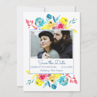 Heldere kleurrijke Waterverf Floral Save the Date